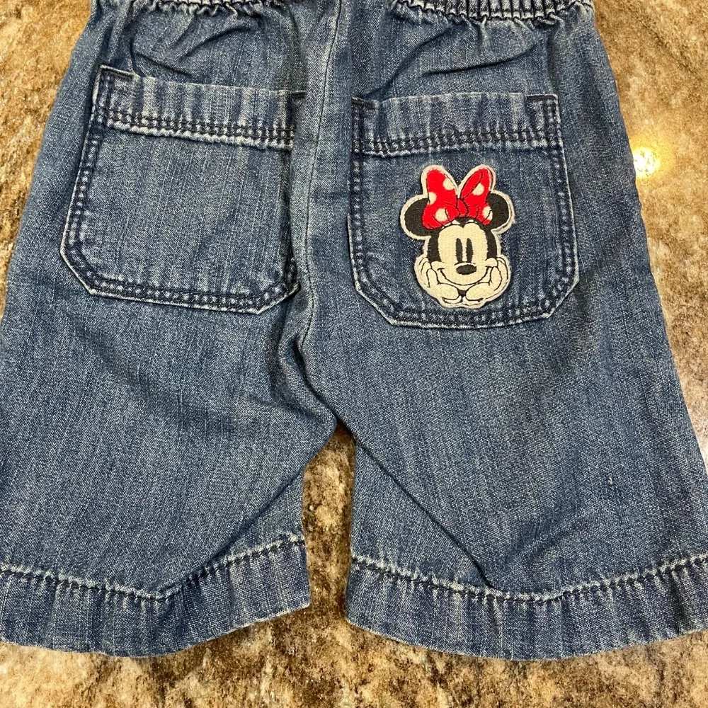 Worn 1x Baby Gap Disney Girls 0-3 Months Minnie Mouse Pocket Wide Leg Demim